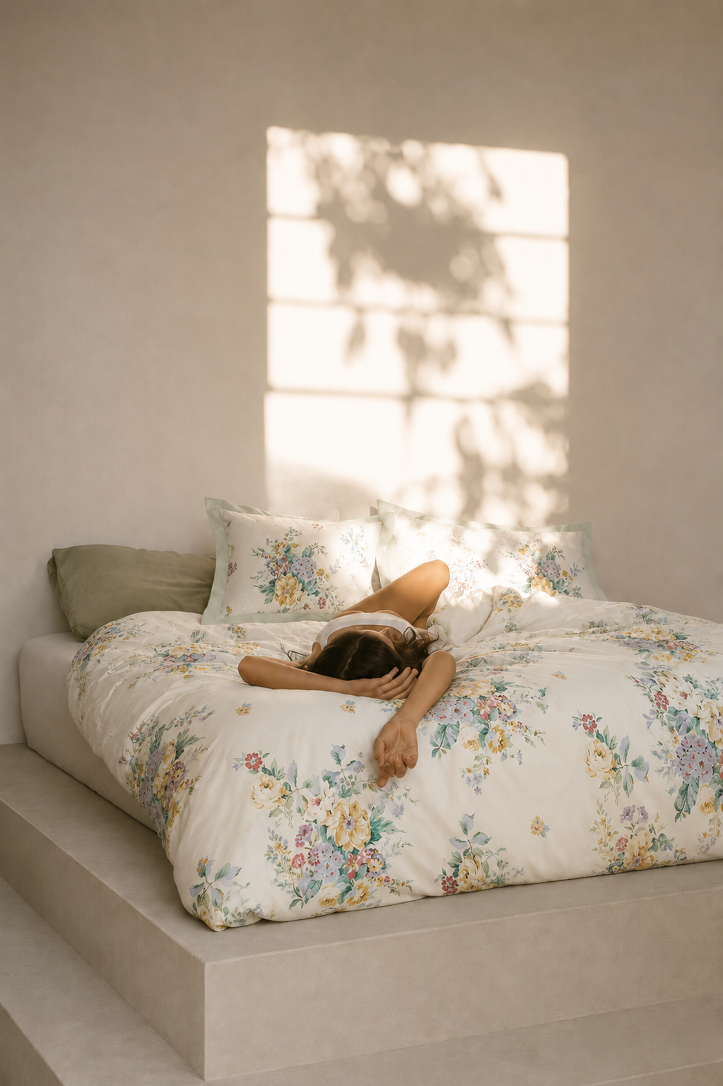 Secret Garden floral cotton King bedsheet set – full set on bed