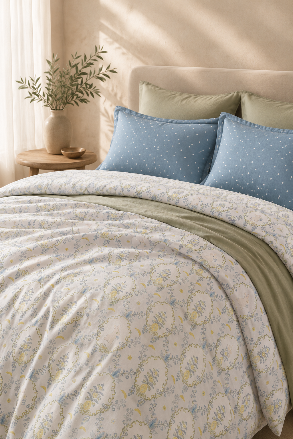 Bluebell Grove fitted cotton bedsheet set – full set on bed