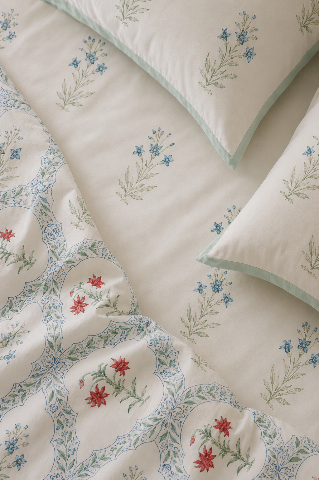 Meadow Bloom pastel floral bedsheet set – print detail