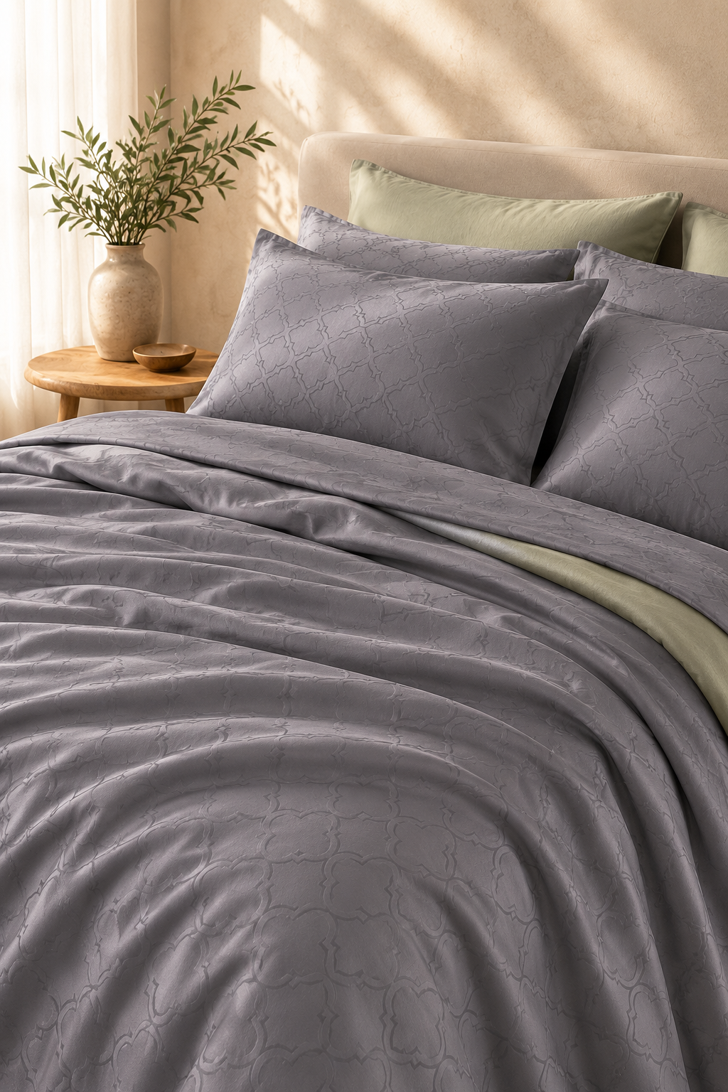 Aurelia mocha grey 300 TC cotton bedsheet set – alternate view
