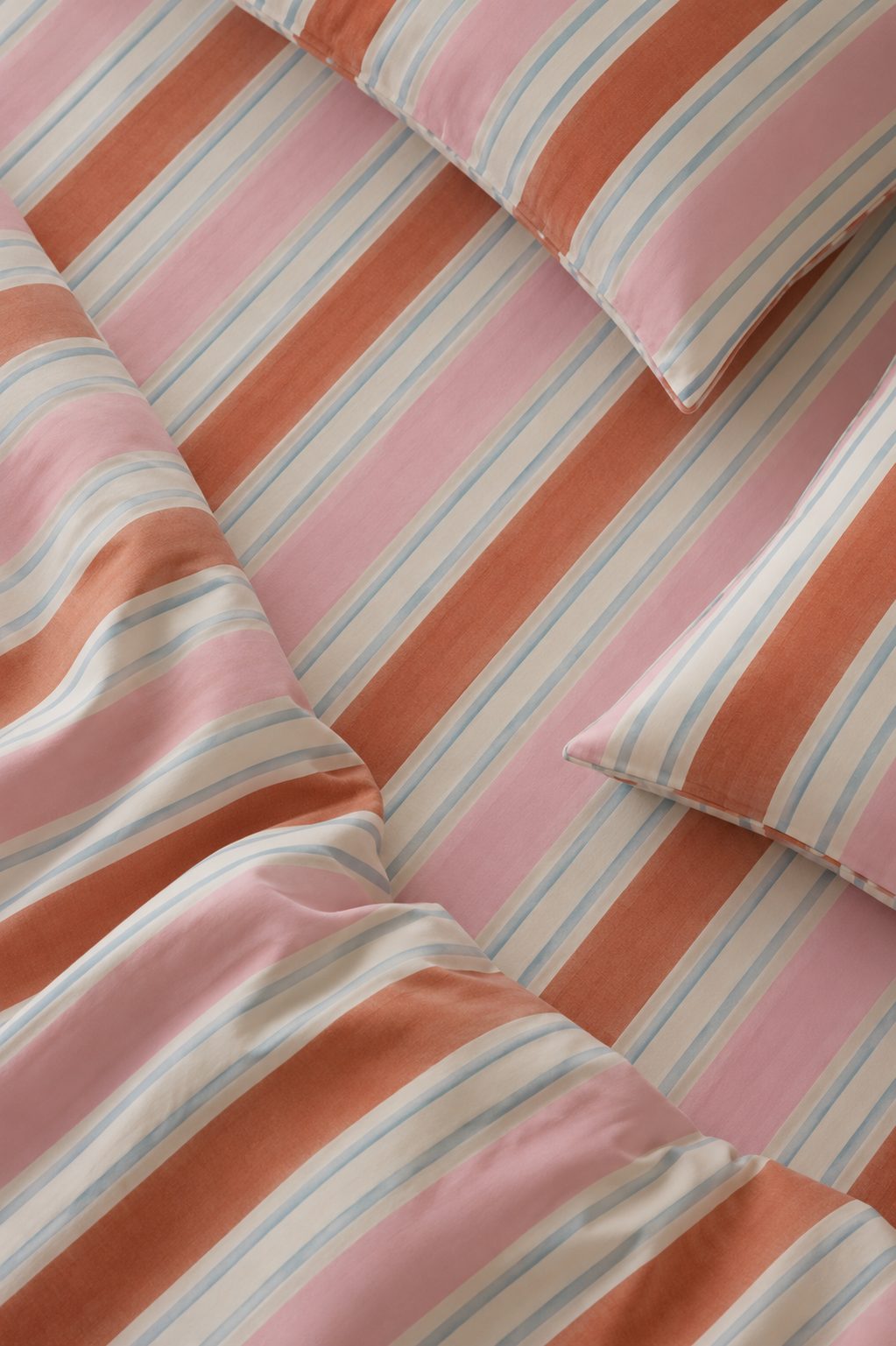 Meridian striped fitted cotton bedsheet set – full set on bed