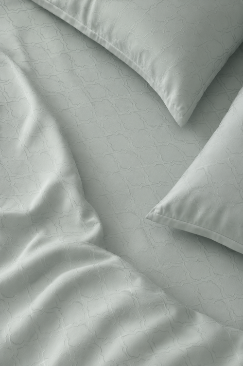 Aurelia sage green 300 TC cotton bedsheet set – fabric detail