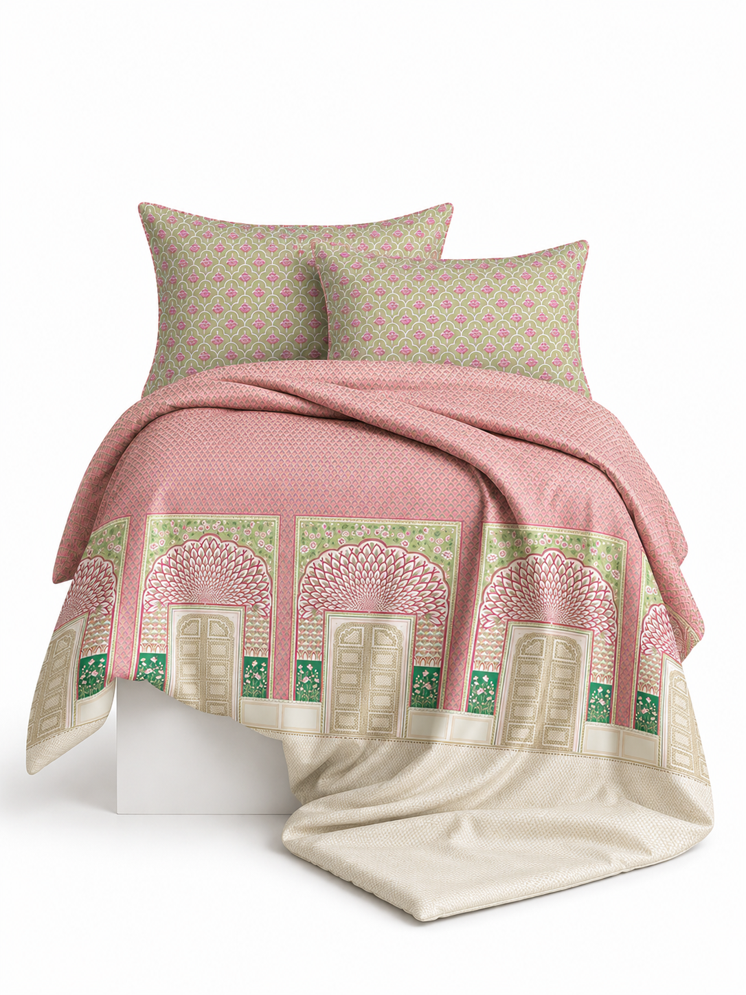 Shahi Dwar ornamental fitted bedsheet set in cotton – 300 Threads