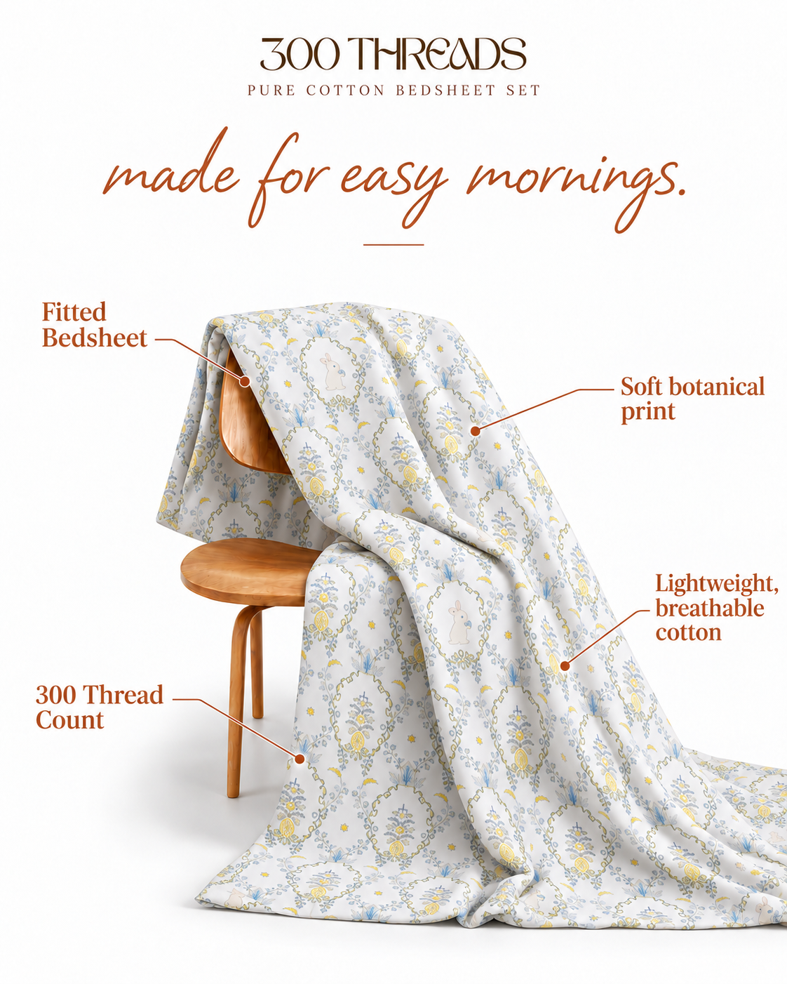 Lightweight breathable Bluebell Grove fitted cotton bedsheet