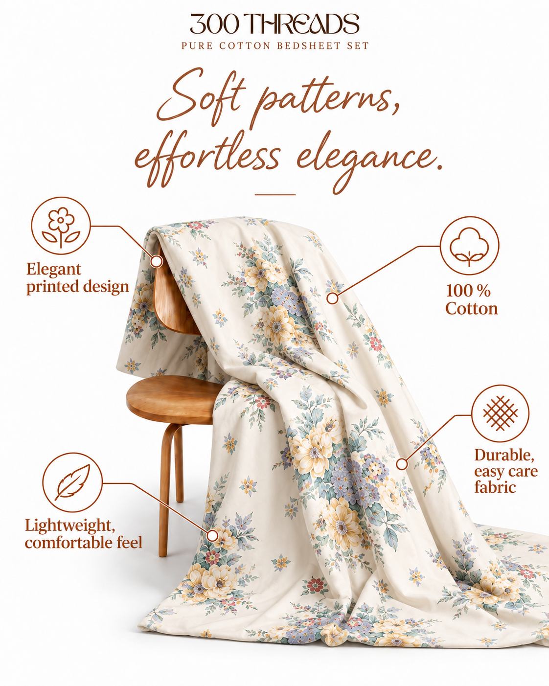 Secret Garden 100% cotton bedsheet set for a soft everyday bedroom look