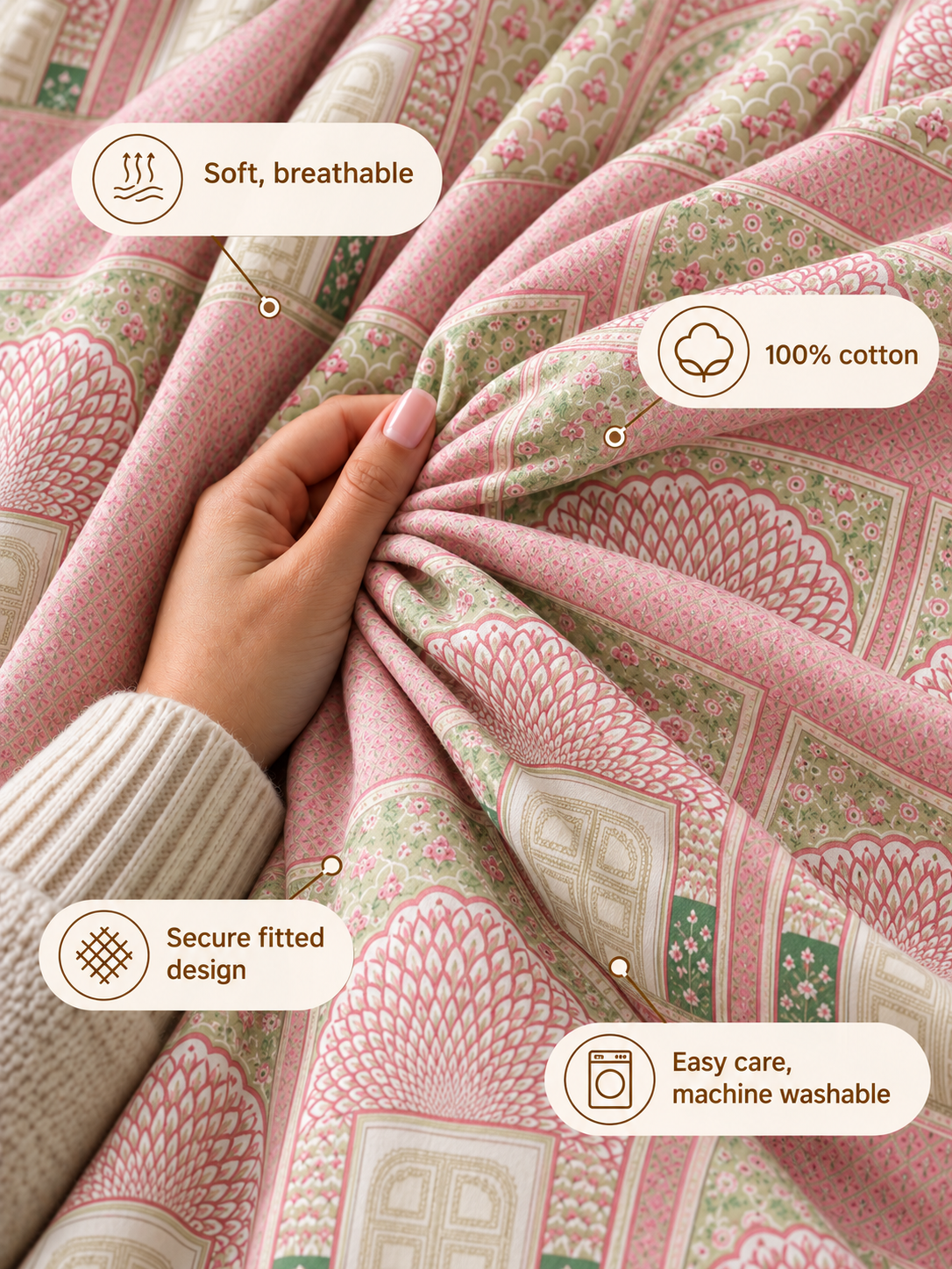 Shahi Dwar soft breathable 100% cotton fitted bedsheet