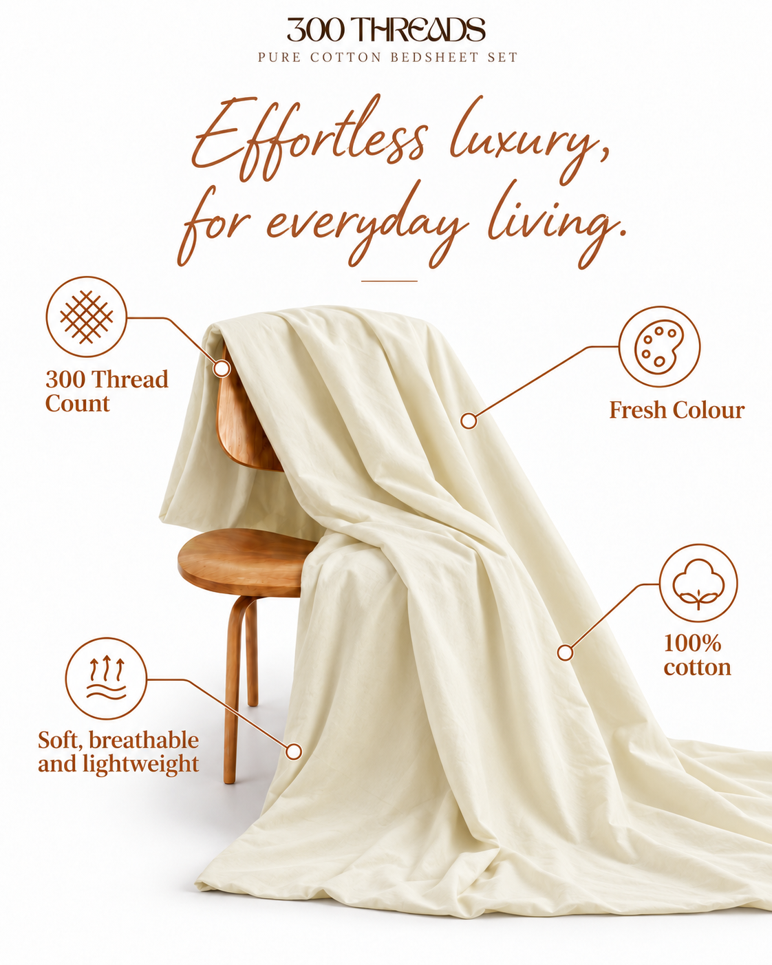 Maison Luxe Soft Beige lightweight 100% cotton bedsheet