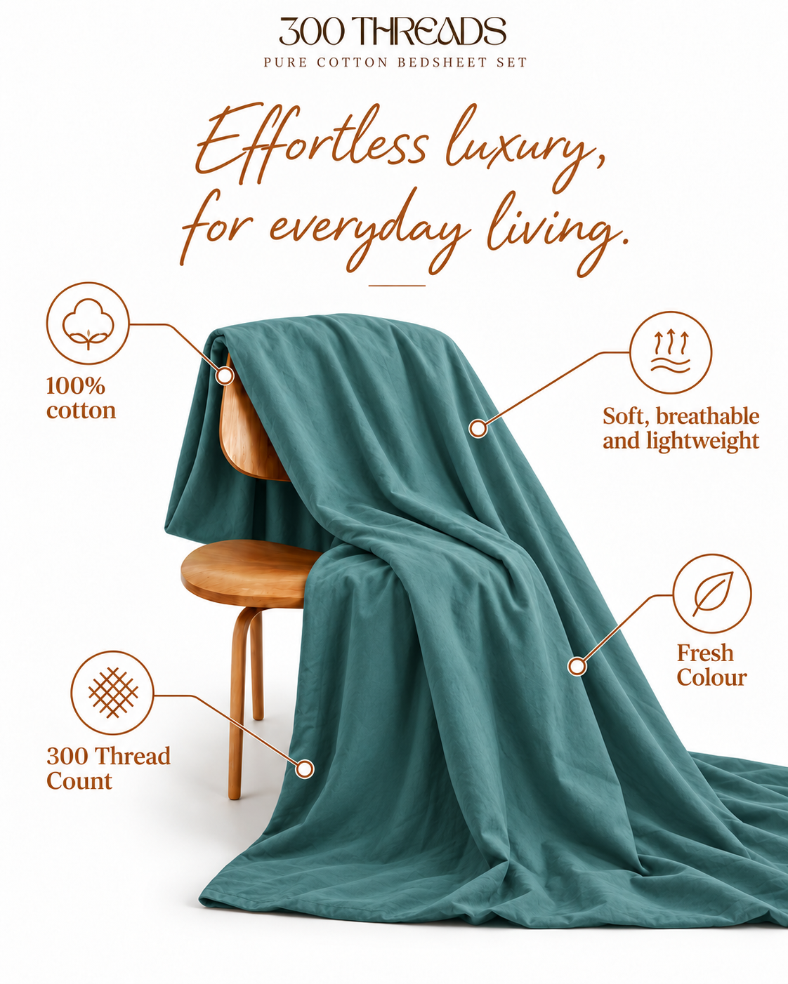 Maison Luxe Teal lightweight 100% cotton bedsheet