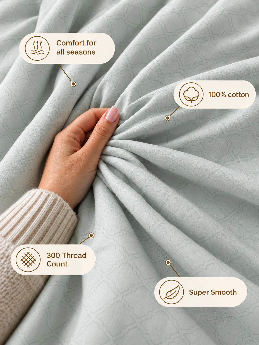 Aurelia Sage Mist 100% cotton king bedsheet set