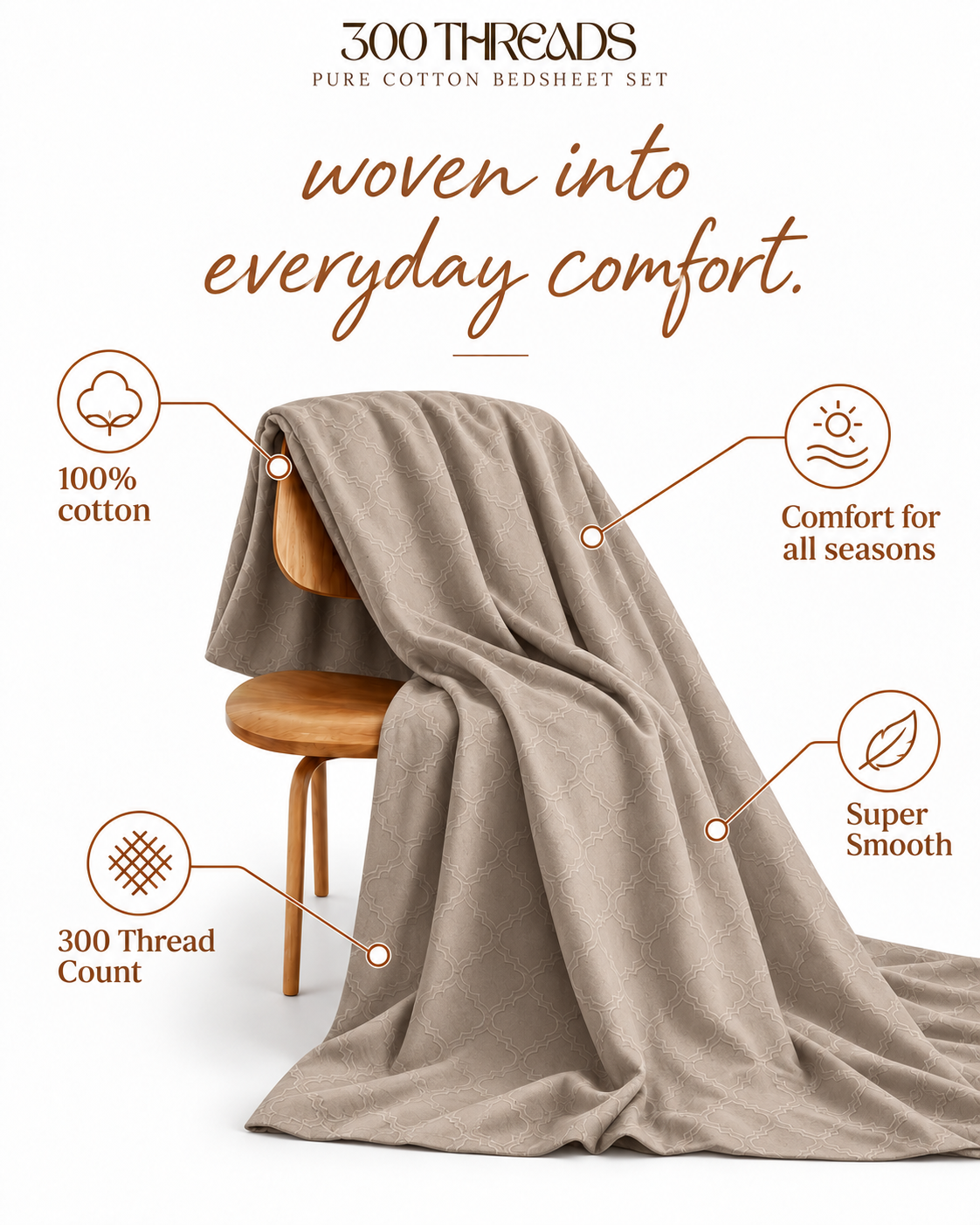 Aurelia Dune Beige super smooth cotton bedsheet for all seasons