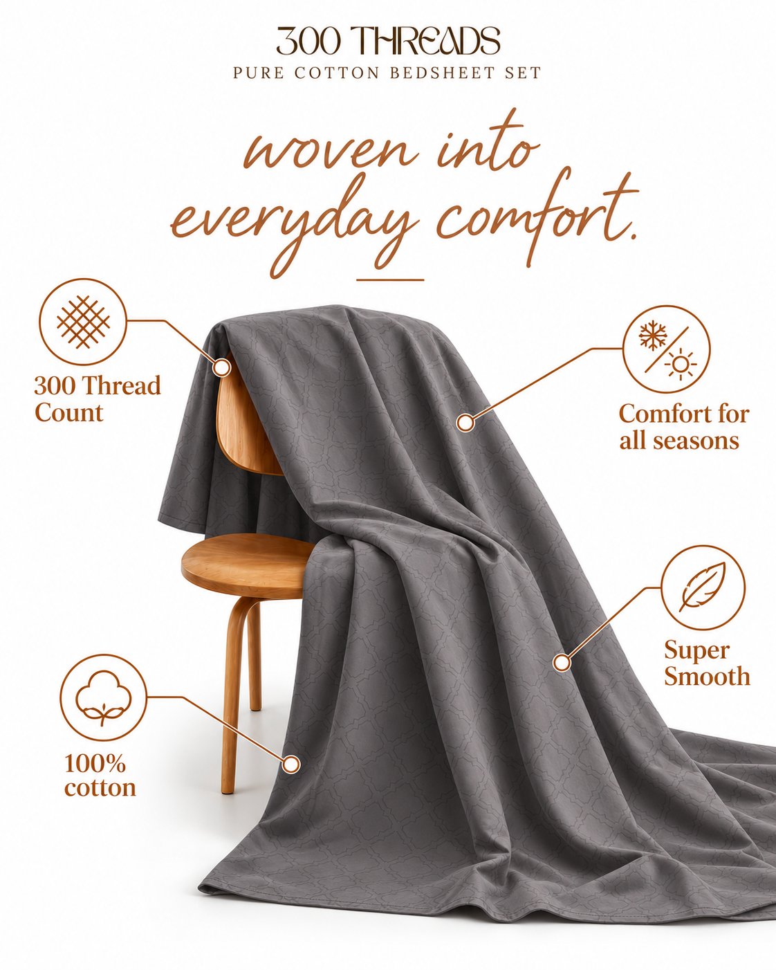 Aurelia Mocha Grey super smooth cotton bedsheet for all seasons