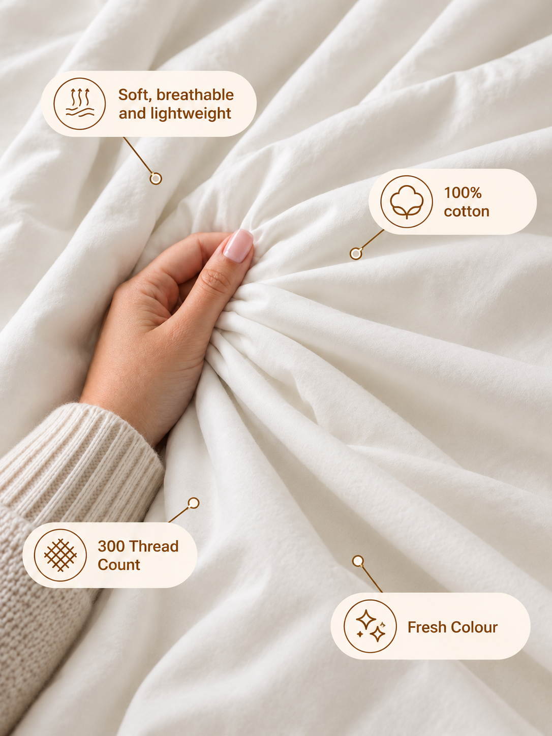 Maison Luxe Ivory White lightweight 100% cotton bedsheet