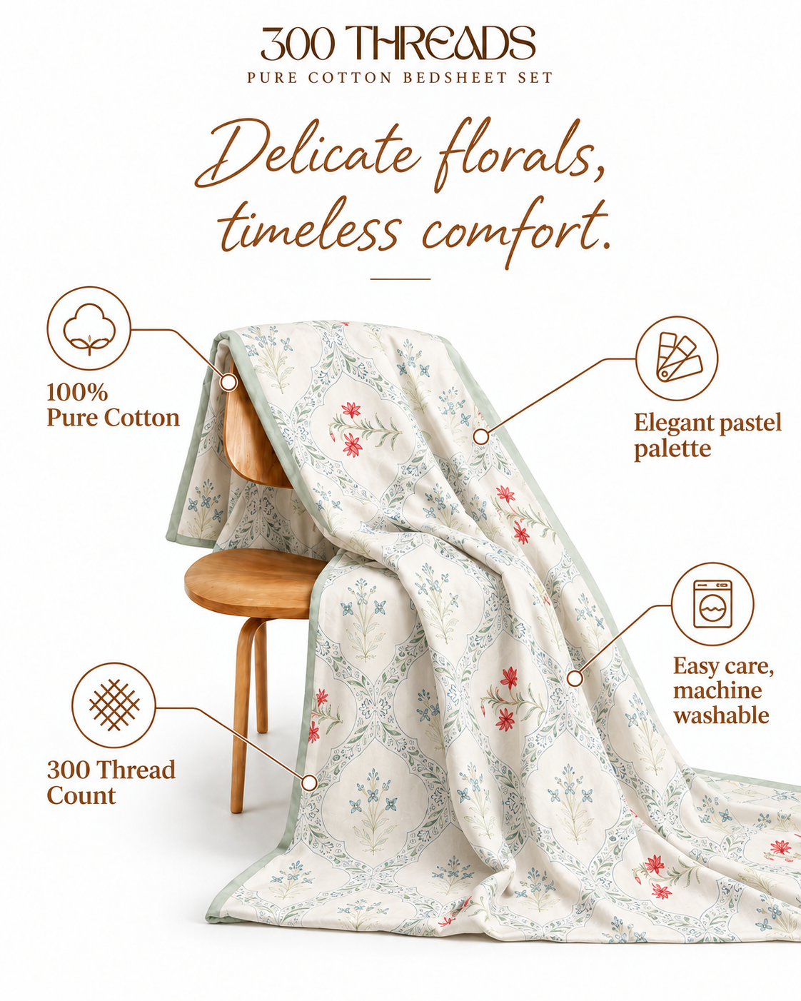 Meadow Bloom 300 thread count floral cotton bedsheet set